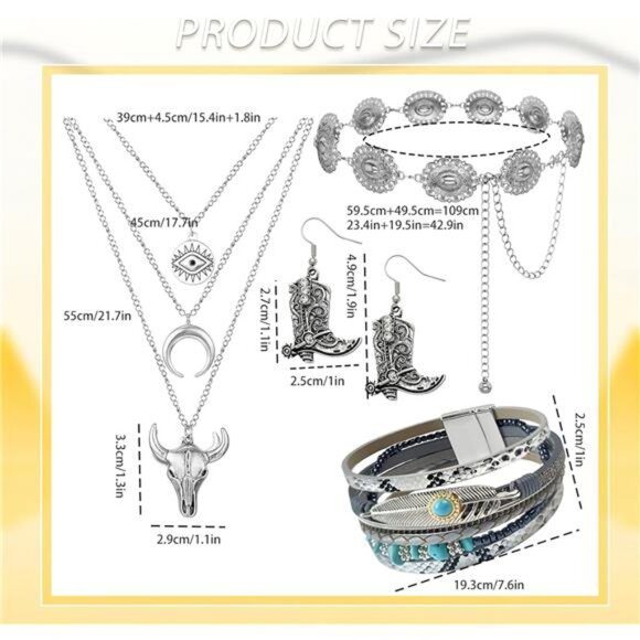 Western Jewelry Set Camila Cowgirl Accessories: Concho Belt, Necklace, Bracelet - Picture 4 of 8